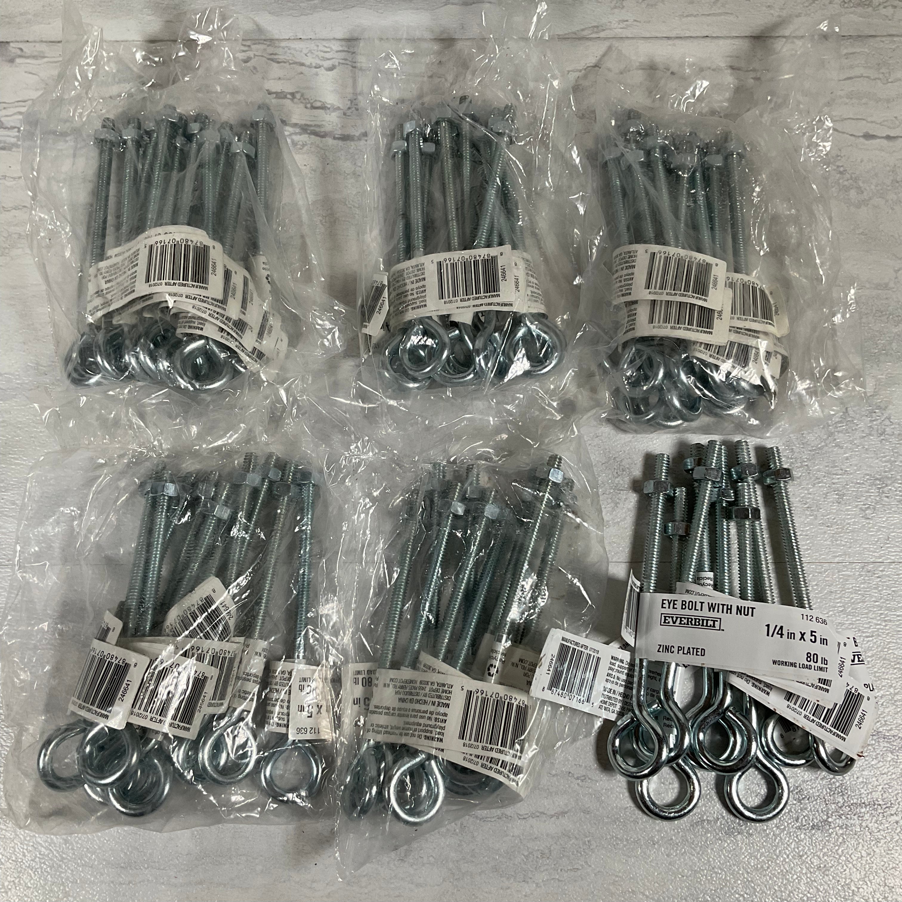 (LOT OF 58) Everbilt 1/4 in. x 5 in. Zinc-Plated Eye Bolt with Nut (7350364209390)
